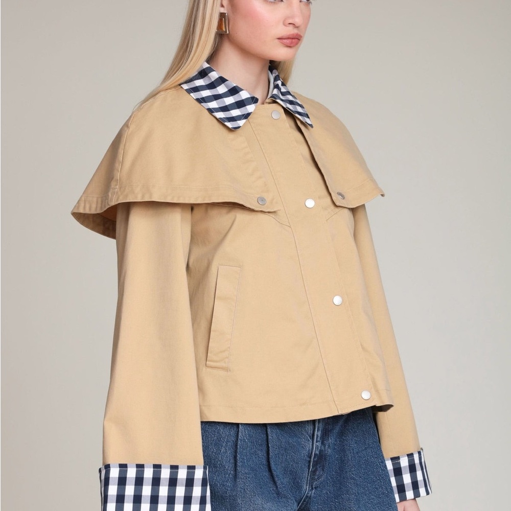 Avec Les Filles
GINGHAM TRIM COTTON CAPE JACKET - Picture 5 of 11
